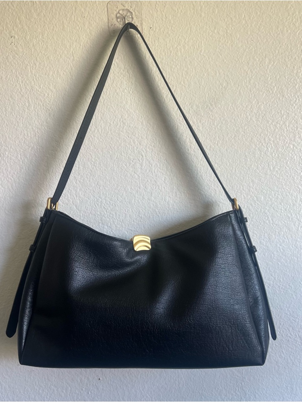 Anthropologie Foldover Slouchy Buckle Shoulder Bag Faux Leather Black NWT - Picture 5 of 16